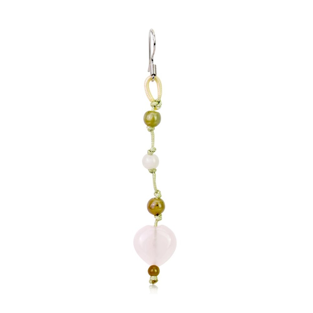 Lovely Rose Quartz Heart and Triple Beads Gemstone Earrings - Picture 3 of 4